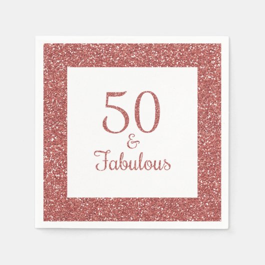 50 & Fabulous Birthday Sparkly Roos Gouden Glitter Servet (Voorkant)