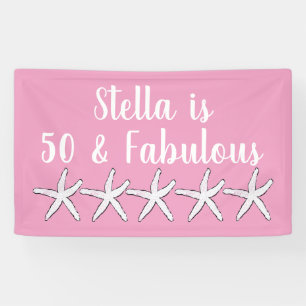 50 & Fabulous Birthday Starfish Pattern Pink White Spandoek
