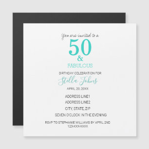 50 & Fabulous Birthday Turquoise Wit Schattige Magnetische Uitnodiging