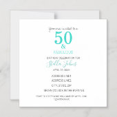 50 & Fabulous Birthday Turquoise Wit Schattige Magnetische Uitnodiging (Voorkant)