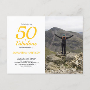 50 & Fabulous Birthday Yellow Black Photo Briefkaa Uitnodiging Briefkaart