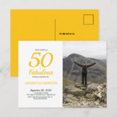 50 & Fabulous Birthday Yellow Black Photo Briefkaa Uitnodiging Briefkaart (Voorkant / Achterkant)