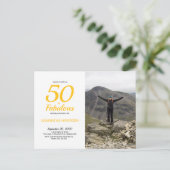 50 & Fabulous Birthday Yellow Black Photo Briefkaa Uitnodiging Briefkaart (Staand voorkant)