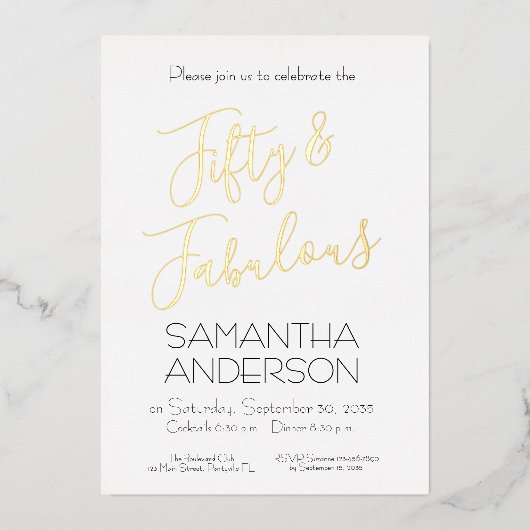 50 & Fabulous Black Elegant 50th Birthday Party  Folie Uitnodiging (Voorkant)