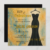 50 Fabulous Black Gold Art Deco Save The Date Card (Voorkant / Achterkant)