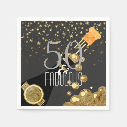50 & Fabulous Black Gold Champagne 50e verjaardag Servetten (Voorkant)