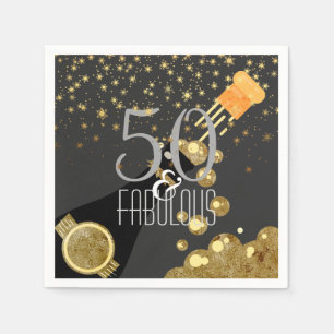 50 & Fabulous Black Gold Champagne 50th Birthday Servetten