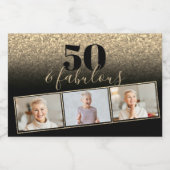 50- & Fabulous Black & Gold Faux-foto-mini Sparkling Wijnetiket (Enkel label)