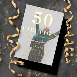50 & Fabulous Black & Gold Foil foto Folie Uitnodiging
