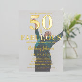 50 & Fabulous Black & Gold Foil foto Folie Uitnodiging (Staand Voorkant)