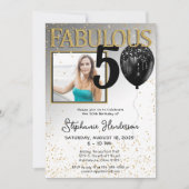 50 & Fabulous Black Gold Glam Birthday Invitation Kaart (Voorkant)