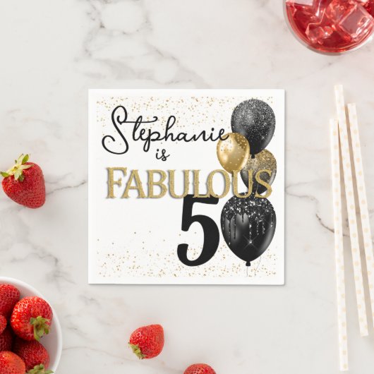50 & Fabulous Black Gold Glam Birthday Napkin Servet (Insitu)