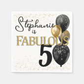 50 & Fabulous Black Gold Glam Birthday Napkin Servet (Voorkant)