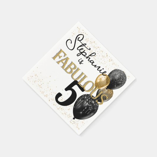 50 & Fabulous Black Gold Glam Birthday Napkin Servet (Hoek)