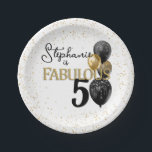 50- & Fabulous Black Gold Glam Birthday Paper-Bord Papieren Bordje<br><div class="desc">Viel deze vijftigste verjaardagsmijlpaal met deze elegante en glamoureuze borden van zwart en goudpapier. Ze zijn ook gehuld met glitterballonnen in zwart-wit en goud,  omringd door een gouden glitterrand. Creëer door Simply Farmhouse Press.</div>