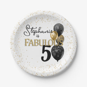 50- & Fabulous Black Gold Glam Birthday Paper-Bord Papieren Bordje