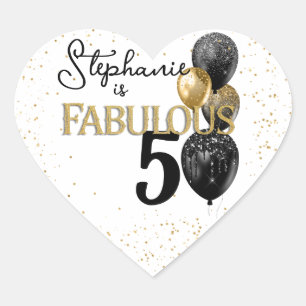 50 & Fabulous Black Gold Glam Heart Sticker