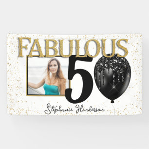 50 & Fabulous Black Gold Glam Photo Banner
