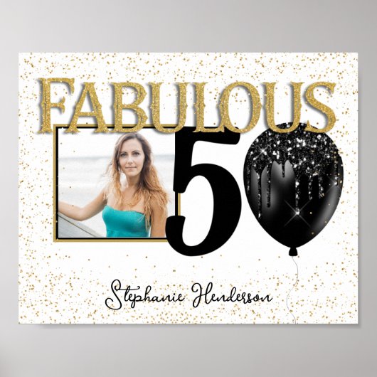 50 & Fabulous Black Gold Glam Photo-Poster Poster (Voorkant)