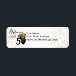 50 & Fabulous Black Gold Glam Return Address Label<br><div class="desc">Viel deze vijftigste verjaardagsmijlpaal met deze elegante en glamoureuze zwarte en goudrechthoekige terugzendadressen etiketten. Ze zijn ook gehuld met glitterballonnen in zwart-wit en goud, omringd door een gouden glitterrand. Ze maken deel uit van het 50- en Fabulous Black Gold Glam-collectie, dat is gemaakt door de Pers van de Eenvoudig Farmhouse....</div>