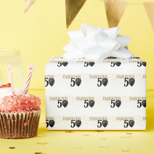50- & Fabulous Black Gold Glam Wrapping Paper Cadeaupapier (Verjaardagsfeest)