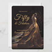 50 Fabulous Black Gold Glitter Birthday Kaart (Voorkant)