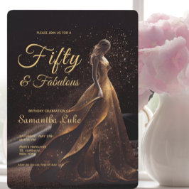 50 Fabulous Black Gold Glitter Birthday Kaart