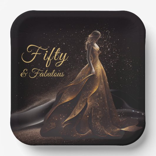 50 Fabulous Black Gold Glitter Sparkle Papieren Bordje (Voorkant)
