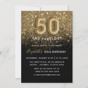 50 & Fabulous Black & Gold Glitter Verjaardag Kaart