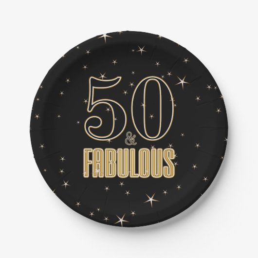 50 & Fabulous Black Gold Typografie 50e verjaardag Papieren Bordje (Voorkant)