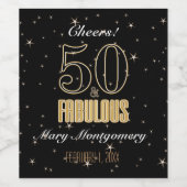 50 & Fabulous Black Gold Typografie 50e verjaardag Wijn Etiket (Enkel label)