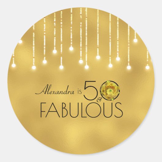 50 & Fabulous Black op Gold Yellow Cactus Flower Ronde Sticker (Voorkant)