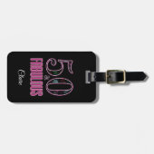 50 & Fabulous Black Pink Typografie 50th Birthday Bagagelabel (Voorkant horizontaal)