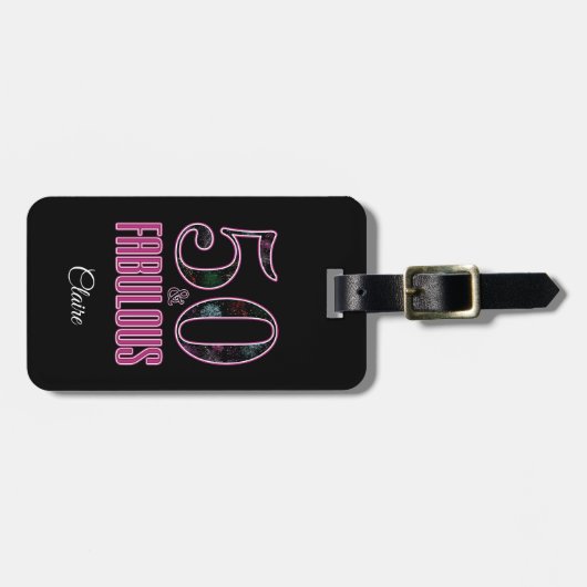 50 & Fabulous Black Pink Typografie 50th Birthday Bagagelabel (Voorkant horizontaal)