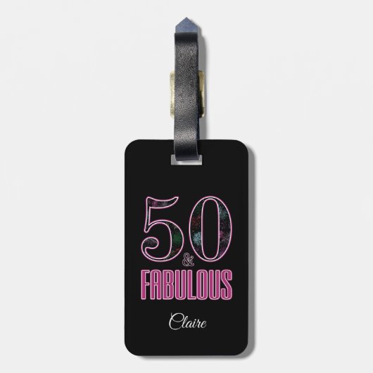 50 & Fabulous Black Pink Typografie 50th Birthday Bagagelabel (Achterkant verticaal)