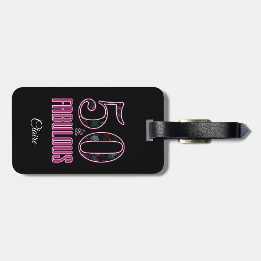 50 & Fabulous Black Pink Typografie 50th Birthday Bagagelabel (Achterkant horizontaal)