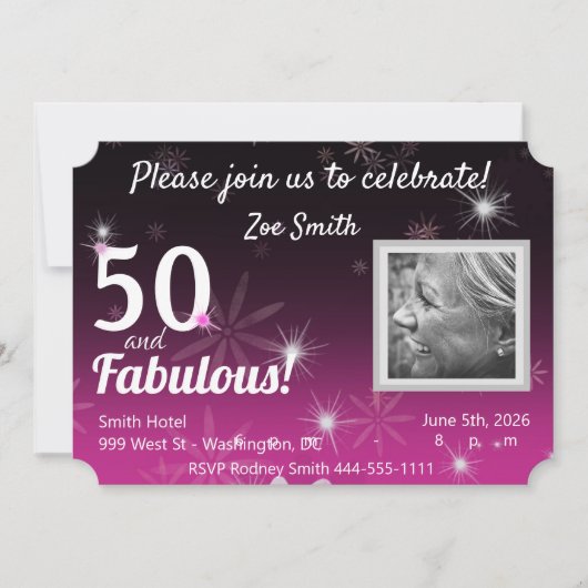 50 & Fabulous black, roze, wit met sterren & madel Kaart (Voorkant)