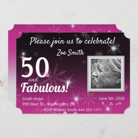 50 & Fabulous black, roze, wit met sterren & madel Kaart (Voorkant / Achterkant)