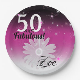 50 & Fabulous black, roze, wit met sterren & madel Papieren Bordje
