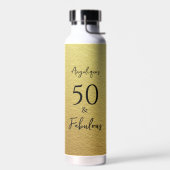 50 & Fabulous Black Script Faux Gold Foil textuur Waterfles (Links)