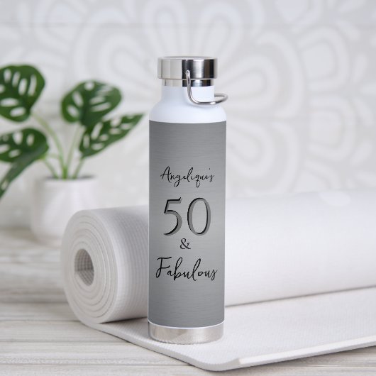 50 & Fabulous Black Script Faux Silver Foil Waterfles (Yoga)