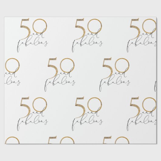 50 & Fabulous Black Whit Gold 50th Birthday Party Cadeaupapier (Vlak)