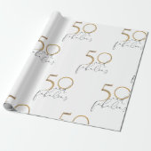 50 & Fabulous Black Whit Gold 50th Birthday Party Cadeaupapier (Uitgerold)