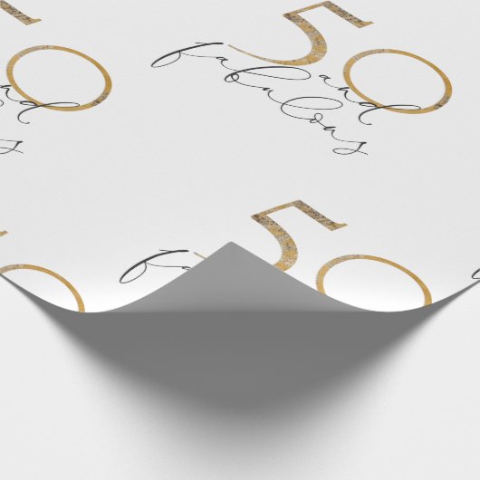 50 & Fabulous Black Whit Gold 50th Birthday Party Cadeaupapier (Hoek)