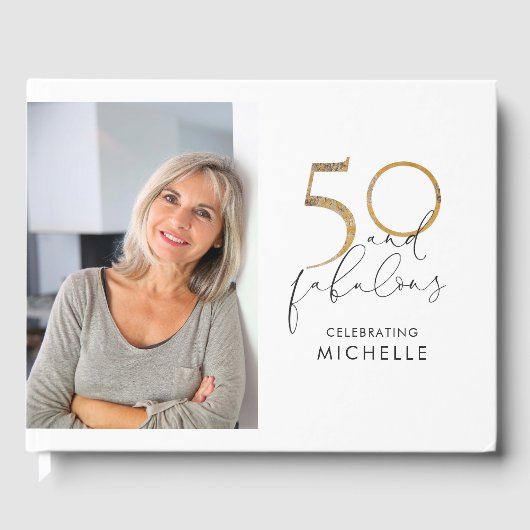 50 & Fabulous Black & White 50th Birthday Foto Gastenboek (Voorkant)