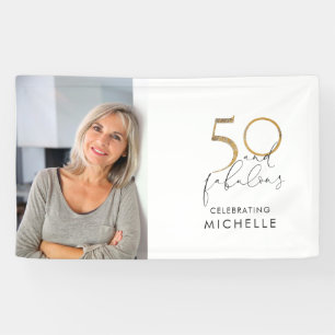 50 & Fabulous Black & White 50th Birthday Foto Spandoek