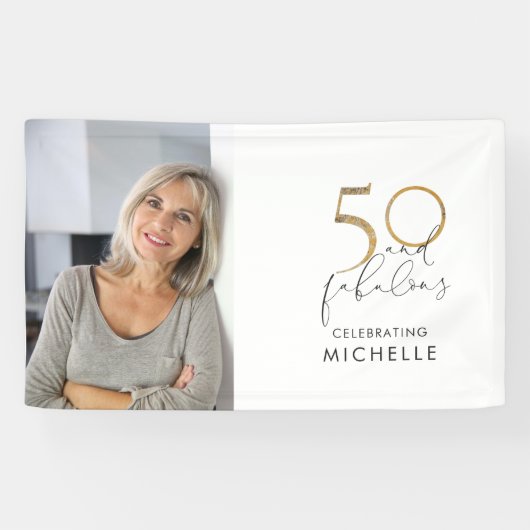50 & Fabulous Black & White 50th Birthday Foto Spandoek (Horizontaal)