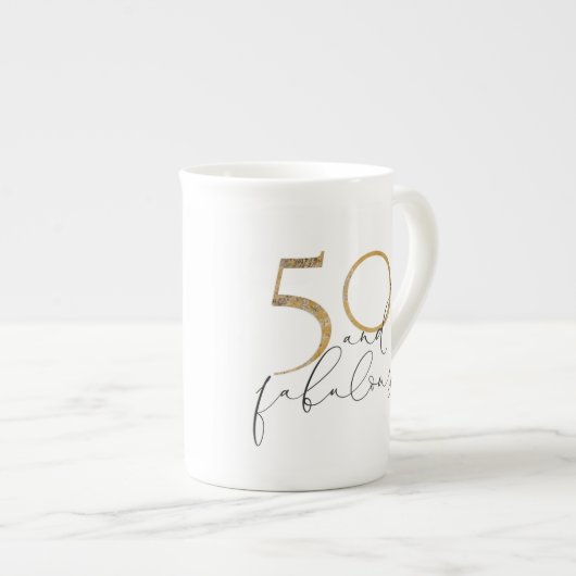 50 & Fabulous Black White en Gold 50e verjaardag Porselein Kop (Voorkant rechts)