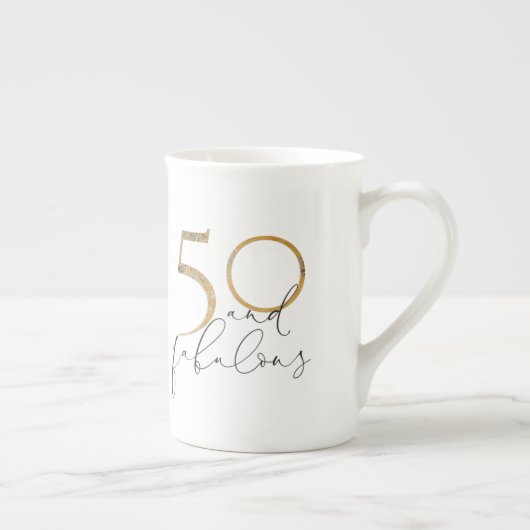 50 & Fabulous Black White en Gold 50e verjaardag Porselein Kop (Rechts)