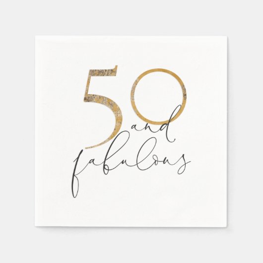 50 & Fabulous Black & White Gold 50e verjaardag Servet (Voorkant)